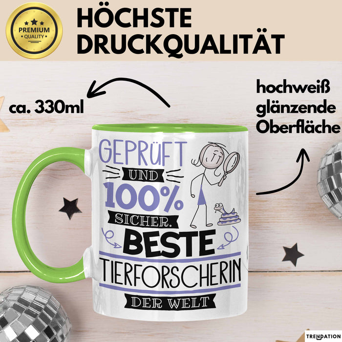 Beste Tierforscherin Der Welt Tasse Geschenk für Eine Tierforscherin Geprüft Und Sicher Geschenkidee Geburtstag Weihnachten Grün Trendation