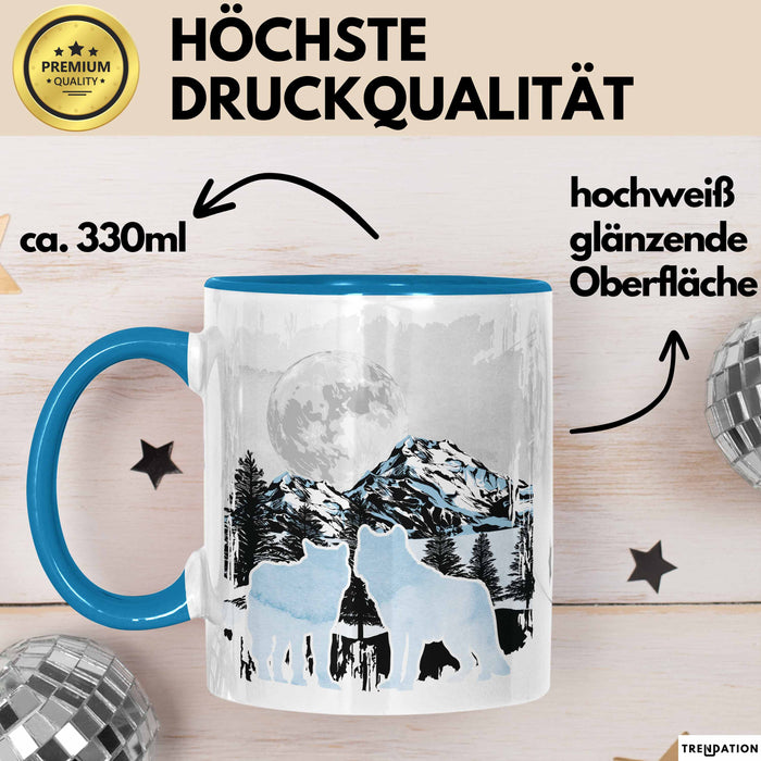 Wolf Tasse Geschenk Silhouetten Berglandschaft Vollmond Geschenkidee Blau Trendation