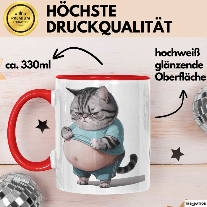Dicke Fette Katze Kätzchen Besitzer Tasse Becher Geschenk Lustige Geschenkidee Spruch Rot Trendation