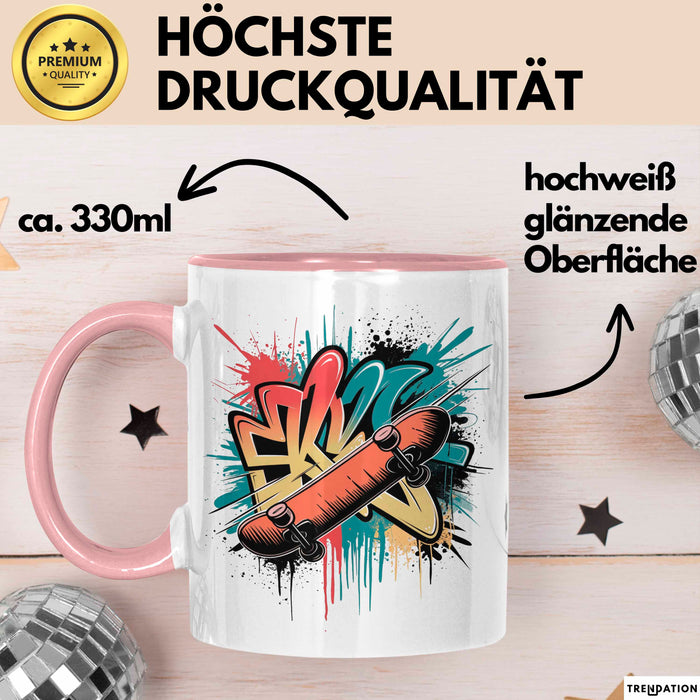Skater Tasse Geschenkidee Skateboard Fan Lustiger Spruch Geschenkidee Lustig Rosa Trendation