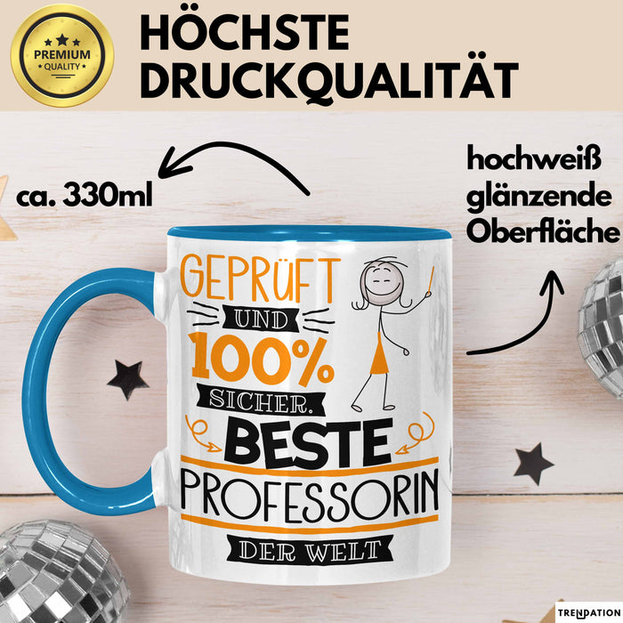 Beste Professorin Der Welt Tasse Geschenk für Eine Professorin Geprüft Und Sicher Geschenkidee Geburtstag Weihnachten Blau Trendation