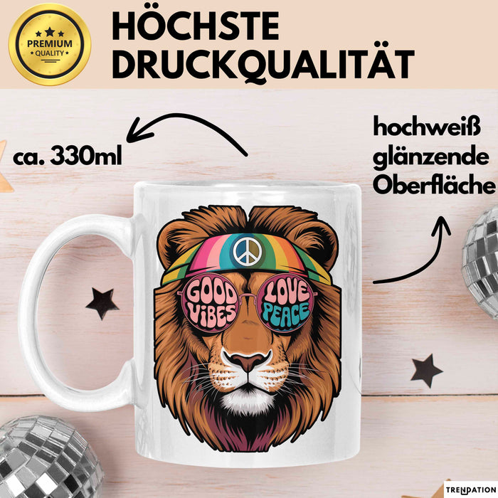 Hippie Löwe Tasse Geschenk Lustige Geschenkidee Spruch Weiß Trendation