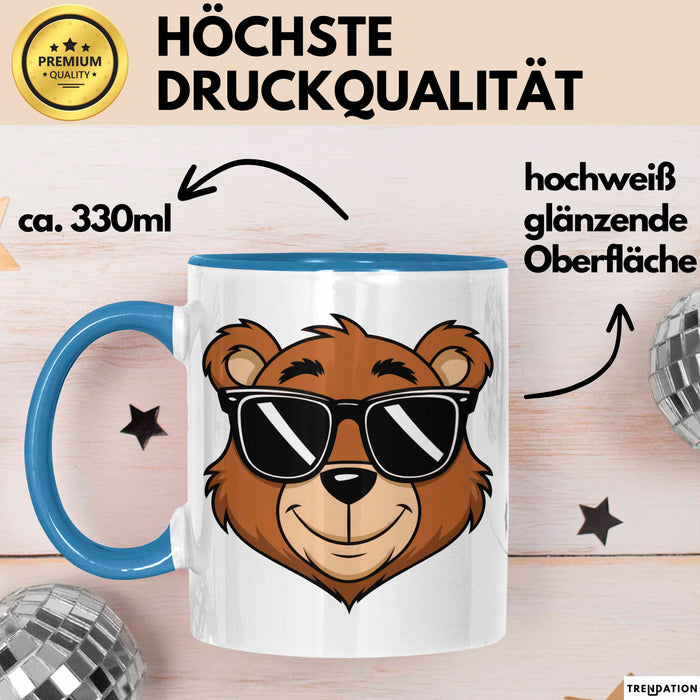 Teddybär Tier Sonnenbrille Tasse Geschenk Lustige Geschenkidee Spruch Blau Trendation