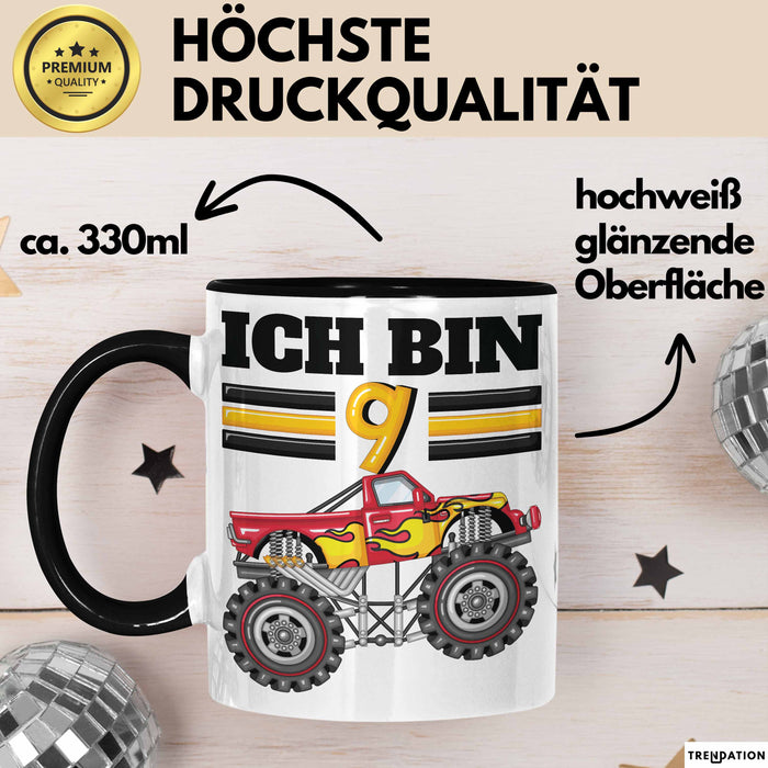 9. Geburtstag Geschenk Tasse Becher Jungs Trucks Geburtstagsgeschenk Ich Bin 9 Schwarz Trendation