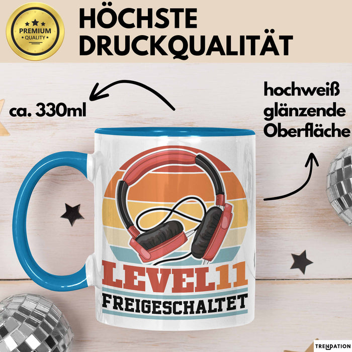 Level 11 Freigeschaltet Tasse Geschenk Gamer 11. Geburtstag Blau Trendation