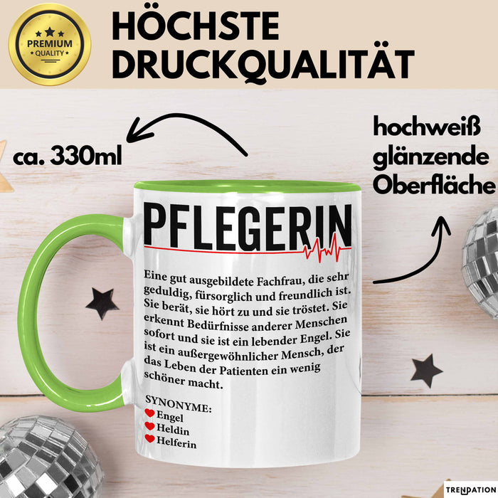 Pflege Krankenschwester Wertschätzung Tasse Geschenk Lustige Geschenkidee Spruch Pflegerin Grün Trendation