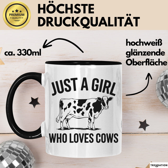Kuh Tasse Geschenk Just A Girl Who Loves Cows Geschenkidee Tier Schwarz Trendation