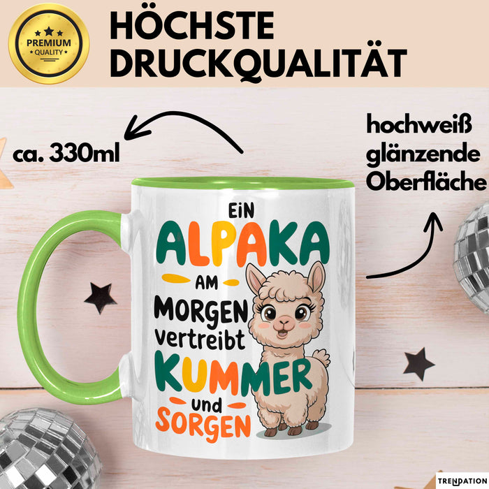 Alpaka Liebhaber Tasse Geschenkidee Alpaka Am Morgen Tierfan Grün Trendation