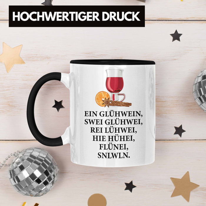Trendation - Ein Glühwein Tasse Lustig Spruch Glühweinbecher mit Henkel Doppelwandig Glühweintassen Gläser Weihnachtsmarkt Becher Tassen Geschenk - Ein Glühwein Swei Schwarz Trendation