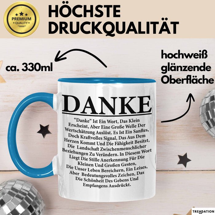 Danke Tasse Geschenk Lustige Geschenkidee Spruch Danke Blau Trendation