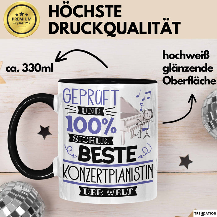 Beste Konzertpianistin Der Welt Tasse Geschenk für Eine Konzertpianistin Geprüft Und Sicher Geschenkidee Geburtstag Weihnachten Trendation