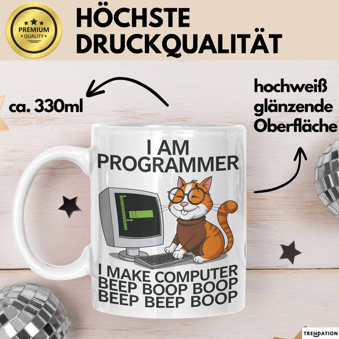 IT Techniker Computeringenieur Tasse Geschenk Lustige Geschenkidee Spruch Ich Bin Eine Programmierer Katze Weiß Trendation