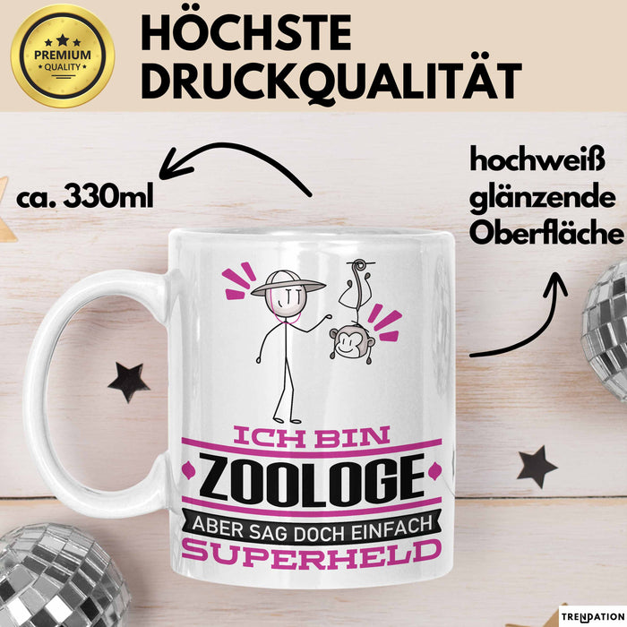 Zoologe Geschenk Tasse Ich Bin Zoologe Aber Sag Doch Einfach Superheld Lustige Geschenkdiee für Zoologe Kaffee-Becher Weiß Trendation