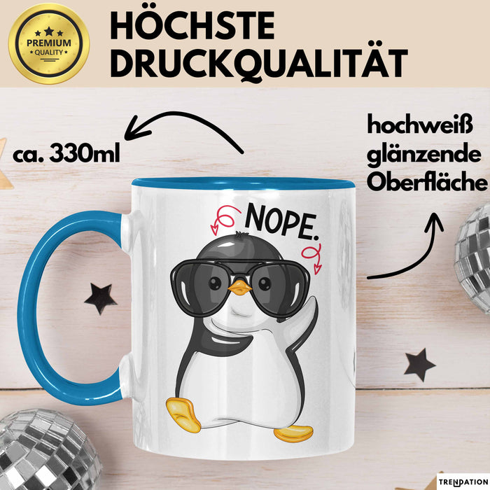 Witzige Tasse Geschenk Pinguin Mit Roter Brille Lustiger Becher Blau Trendation