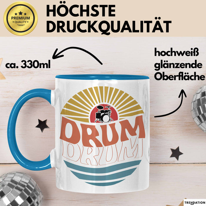 Drummer Schlagzeug-Spieler Geschenk Tasse Geschenkidee Kaffee-Becher Schlagzeuger Drum Bunte Grafik Blau Trendation