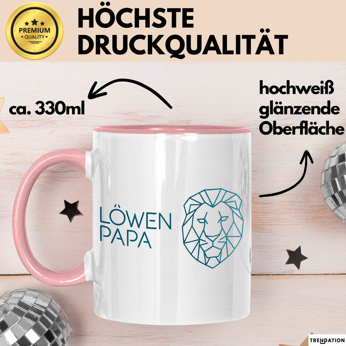 Löwenpapa Tasse Geschenk Lustige Geschenkidee Spruch Löwen Papa Rosa Trendation