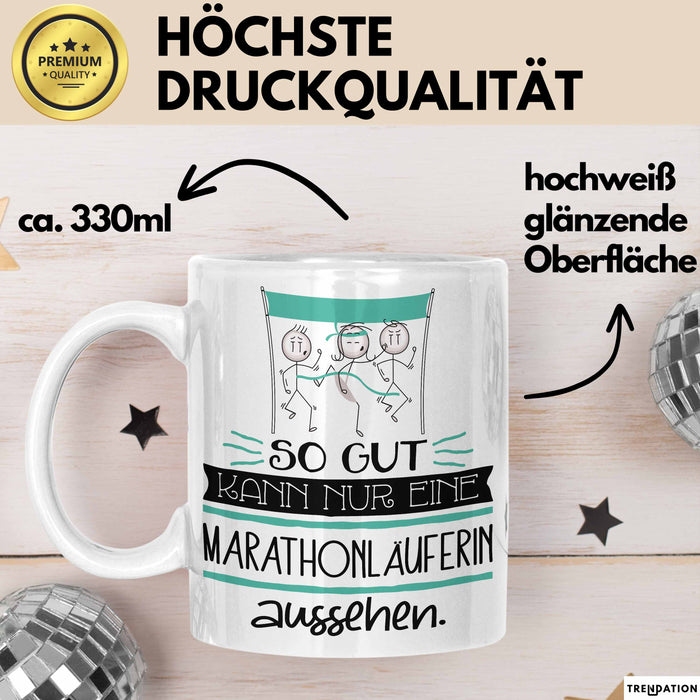 Marathonläuferin Geschenk Tasse So Gut Kann Nur Eine Marathonläuferin Aussehen Geschenkidee Geburtstag Weihnachten Lustig Weiß Trendation