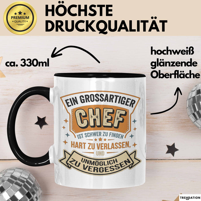 Büroarbeit Kollege Chef Tasse Geschenk Lustige Geschenkidee Spruch Ein Grossartiger Chef Ist Schwer Zu Finden Trendation