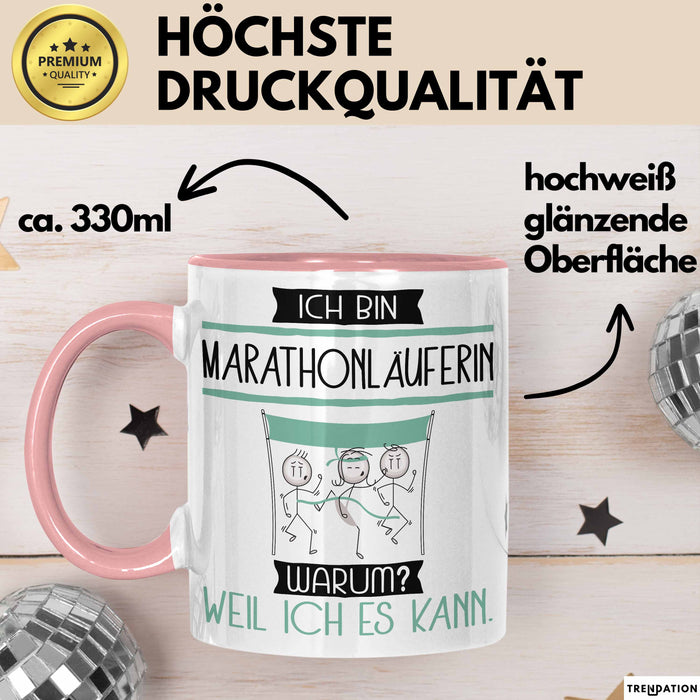 Marathonläuferin Tasse Geschenk Ich Bin Marathonläuferin Warum Weil Ich Es Kann Geschenkidee Geburtstag Rosa Trendation