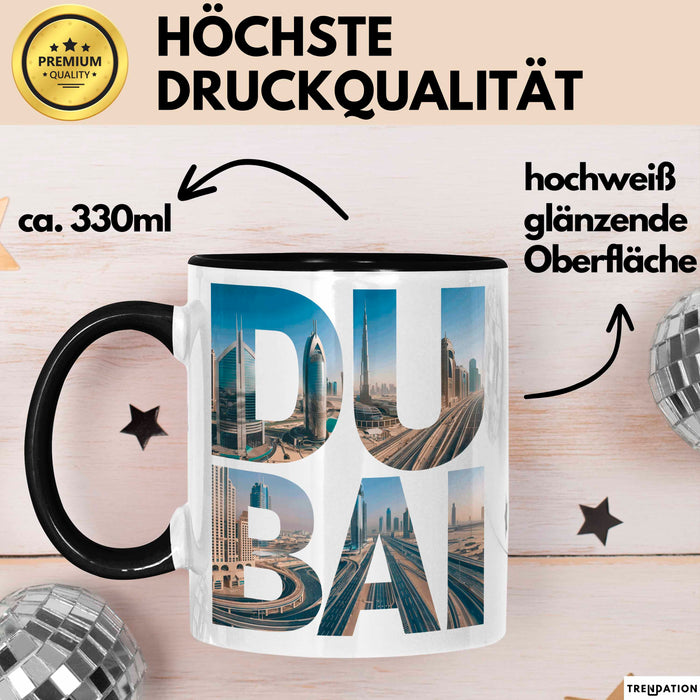 Dubai VAE Tasse Geschenk Lustige Geschenkidee Spruch Schwarz Trendation