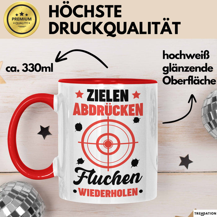Sportschütze Tasse Geschenk Spruch Geschenkidee Geburtstag Zielen Abdrücken Fluchen Wiederholen Rot Trendation
