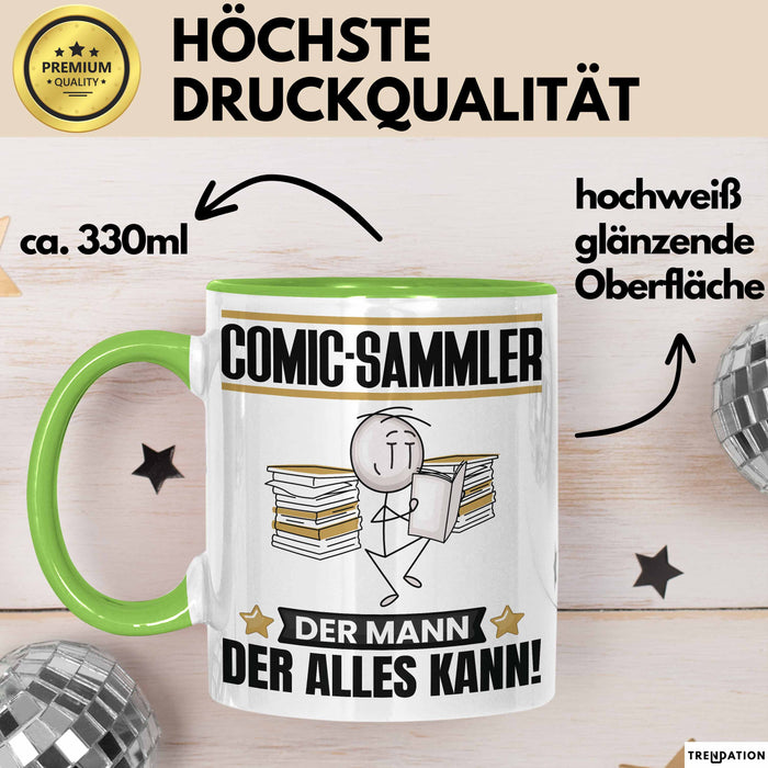 Comic-Sammler Tasse Geschenk für Comic-Sammler Der Mann Der Alles Kann Geschenkidee zum Geburtstag Grün Trendation
