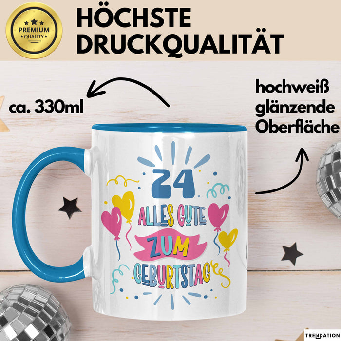 24. Geburtstag Tasse Geschenk Männer Frauen Lustig Alles Gute Zum Geburtstag 24er Geburtstags Grüße Geschenkidee Blau Trendation