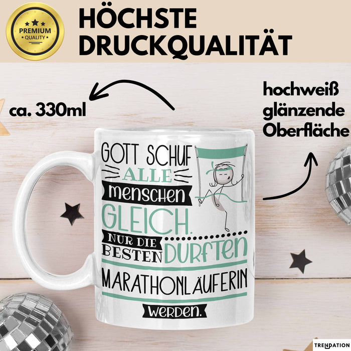 Marathonläuferin Geschenk Becher Tasse Gott Schuf Alle Menschen Gleich Nur Die Besten Durfeten Marathonläuferin Werden Geschenkidee Lustig Weiß Trendation