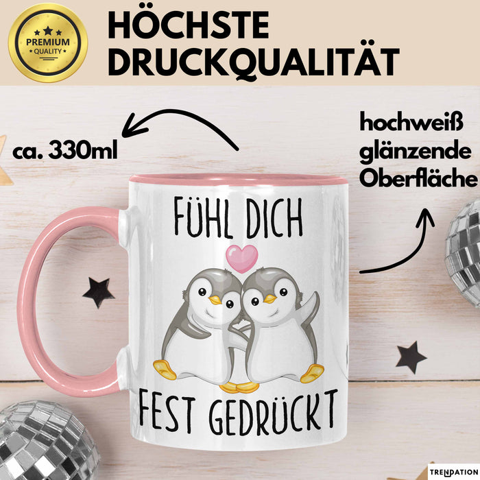 Mut Witzige Tasse Geschenk Zwei Pinguine Herz Süßes Design Mutig Rosa Trendation