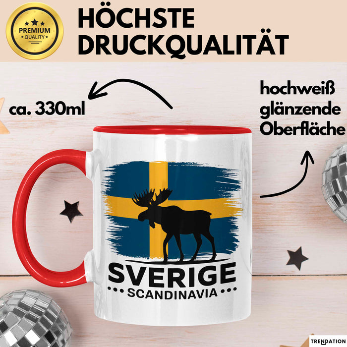Schweden Skandinavien Schwedisch Tasse Geschenk Lustige Geschenkidee Spruch Elk Bull Sverige Scandinavia Rot Trendation