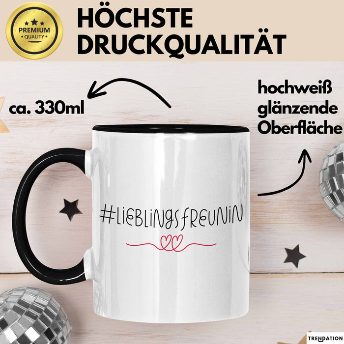 Tasse ValentinstagsGrafik mit Herzen und Lieblingsfreundin Geschenk für sie Schwarz Trendation