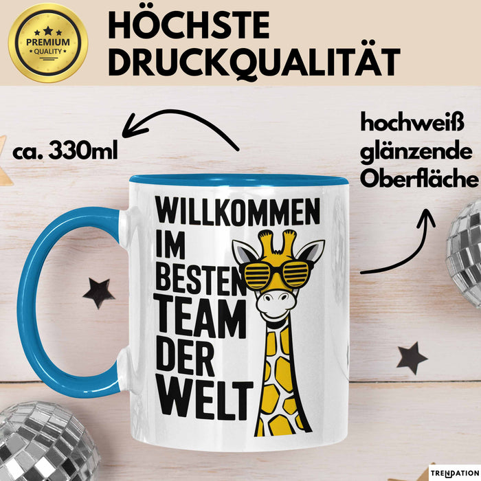 Office Arbeitskollege Tasse Geschenk Lustige Geschenkidee Spruch Willkommen Im Besten Team Der Welt Blau Trendation