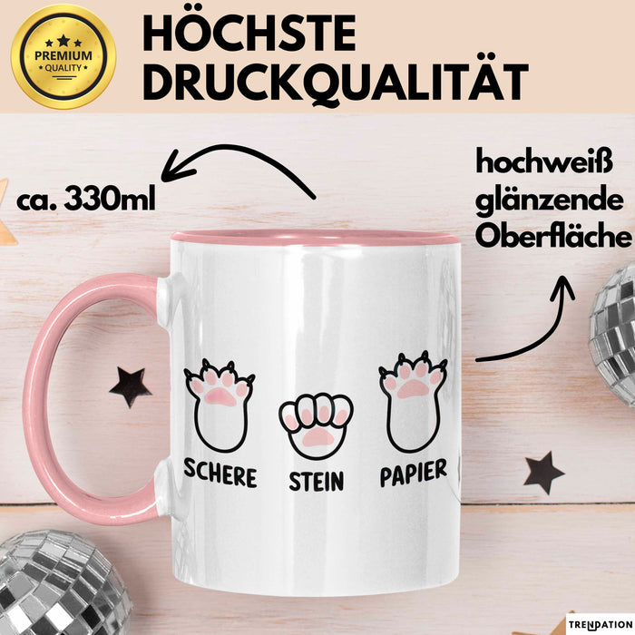 Katzen Tierliebhaber Tasse Geschenk Lustige Geschenkidee Spruch Schere Stein Papier Rosa Trendation