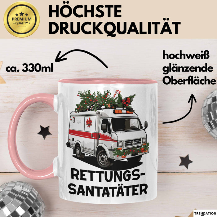 Rettungssanitäter Tasse Geschenk Rettungssantatäter Spruch Notarzt Geschenkidee Kaffee-Becher Rosa Trendation