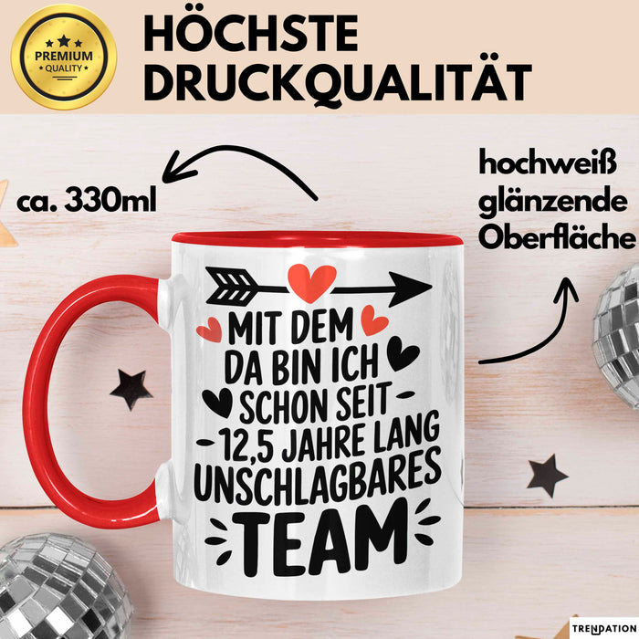 Romantische Pärchen Tasse Geschenk Team seit 12,5 Jahren Geschenkidee Lustig Rot Trendation