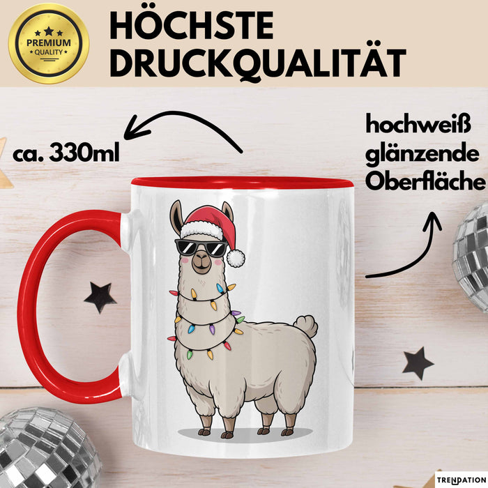 Lama Weihnachtsfeier Tasse Geschenk Lustige Geschenkidee Spruch Rot Trendation