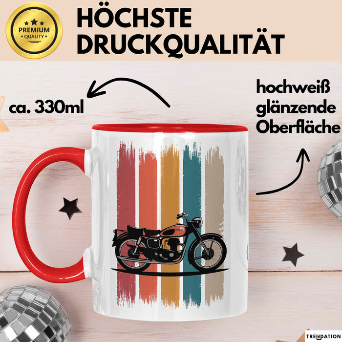 Retro Motorrad Tasse Geschenk Lustige Geschenkidee Spruch Rot Trendation
