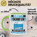 Surfer Tasse Geschenk für Surfer Geburtstag Lustiger Spruch Kaffee-Becher Was Ist Deine Superkraft Grün Trendation