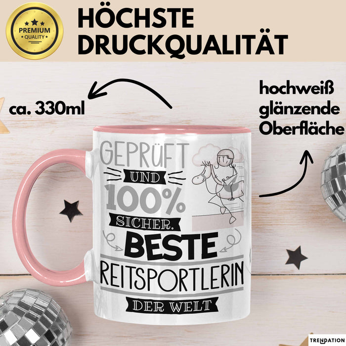 Beste Reitsportlerin Der Welt Tasse Geschenk für Eine Reitsportlerin Geprüft Und Sicher Geschenkidee Geburtstag Weihnachten Rosa Trendation