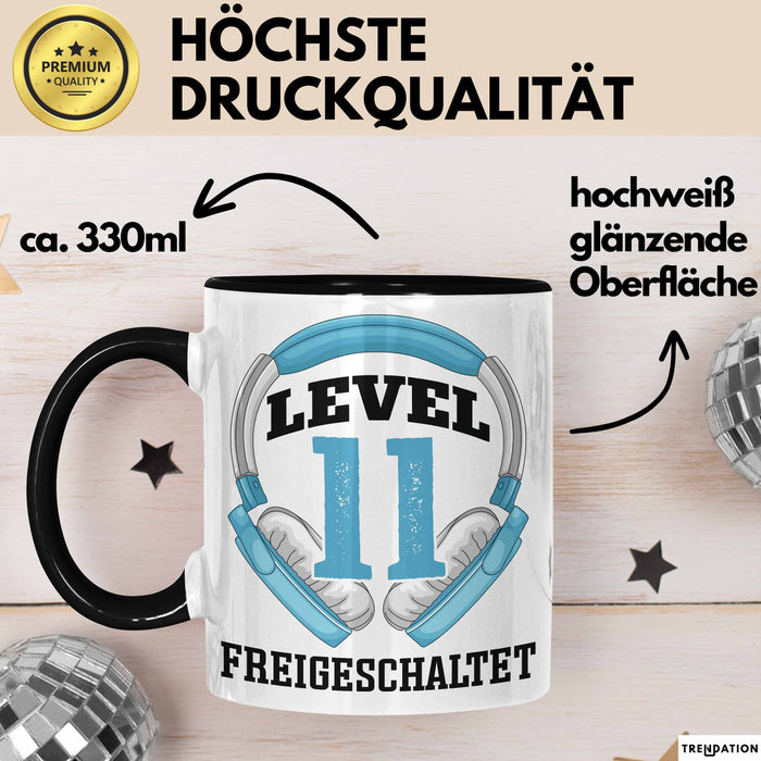 11. Geburtstag Gamer Tasse Geschenk Level 11 Freigeschaltet Schwarz Trendation