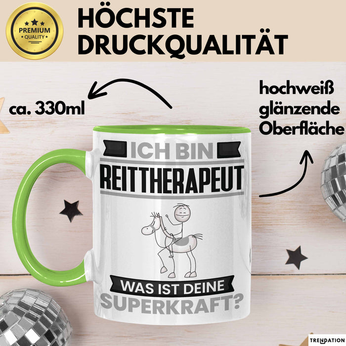 Reittherapeut Tasse Geschenk für Reittherapeut Geburtstag Lustiger Spruch Kaffee-Becher Was Ist Deine Superkraft Grün Trendation