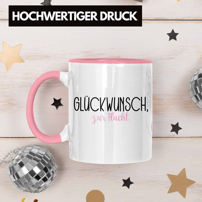 Trendation - Jobwechsel Tasse Geschenk Kollegin Kollege Lustig Abschiedsgeschenk Sprüche - Glückwunsch Zur Flucht Abschied Rosa Trendation