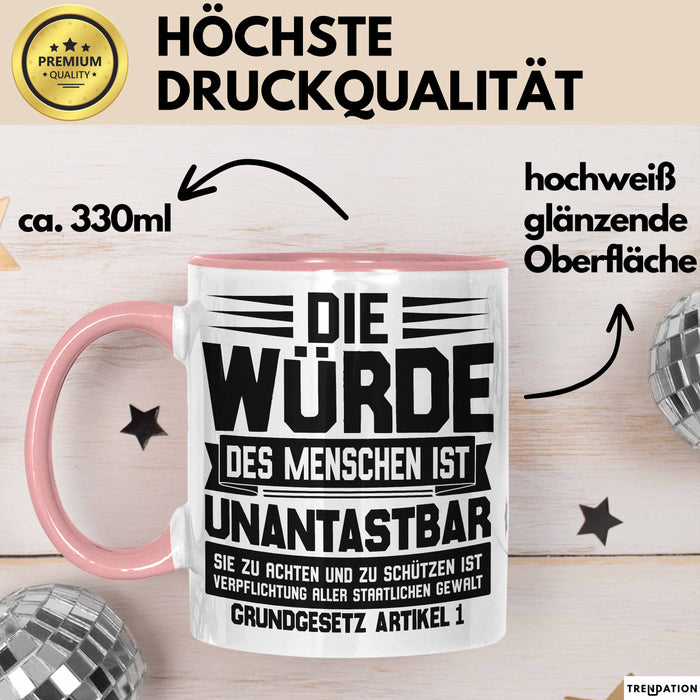 Jura Tasse Geschenk Die Würde Des Menschen Ist Unantastbar Geschenkidee Jurist Juristin Anwalt Becher Rosa Trendation