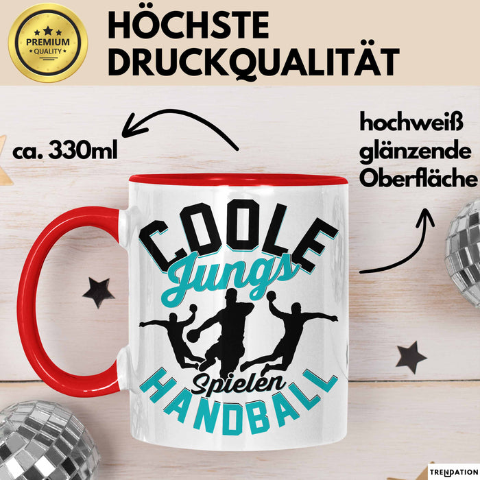 Handball-Spieler Geschenk Tasse Geschenkidee Handball-Spieler Jungs Kaffee-Becher Coole Jungs Spielen Handball Rot Trendation