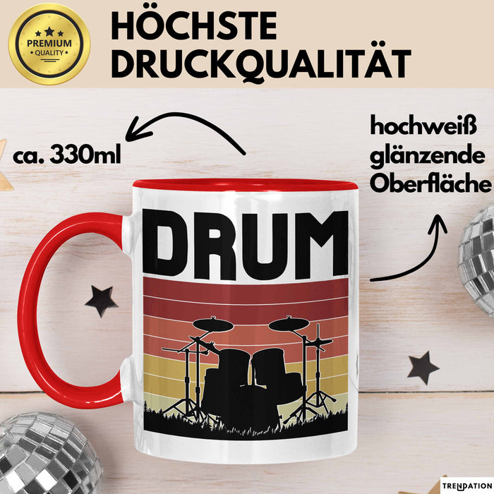 Drummer Schlagzeug-Spieler Geschenk Tasse Geschenkidee Kaffee-Becher Schlagzeuger Drum Rot Trendation