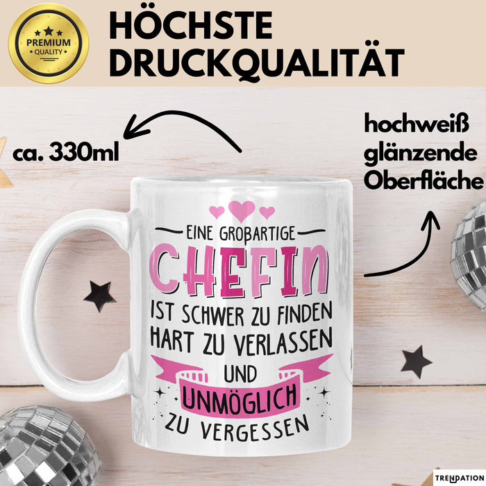 Büroarbeit Kollege Chef Tasse Geschenk Lustige Geschenkidee Spruch Eine Großartige Chefin Ist Schwer Zu Finden Weiß Trendation