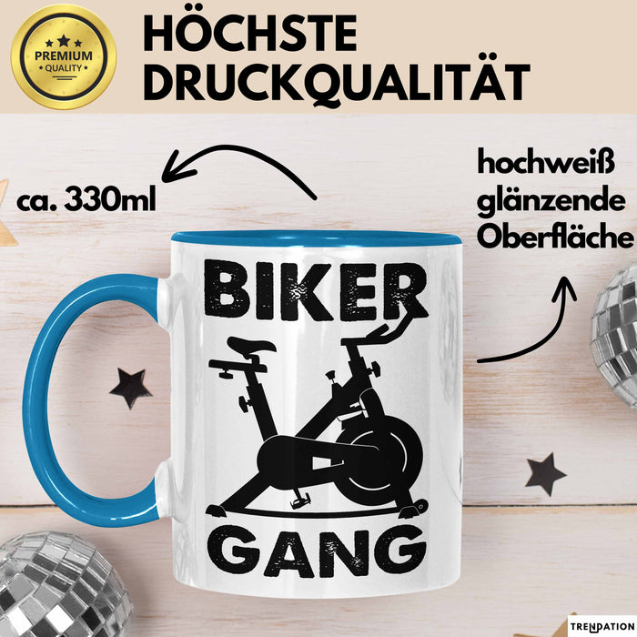 Biker Gang Tasse Geschenk Cardio Zuhause Fitness-Bike Geschenkidee Becher Blau Trendation