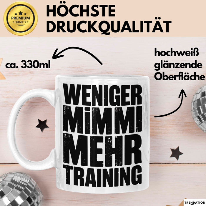 Fußballtrainer Fußballteam Tasse Geschenk Lustige Geschenkidee Spruch Weniger Mimimi Mehr Training Weiß Trendation