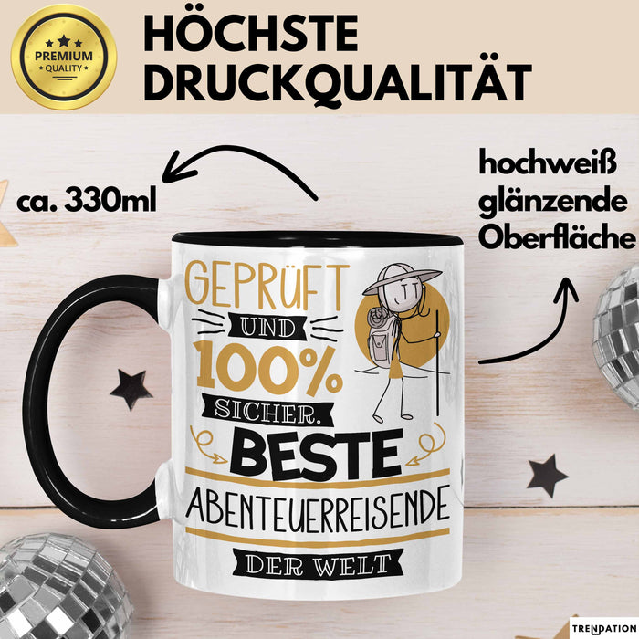 Beste Abenteuerreisende Der Welt Tasse Geschenk für Eine Abenteuerreisende Geprüft Und Sicher Geschenkidee Geburtstag Weihnachten Trendation