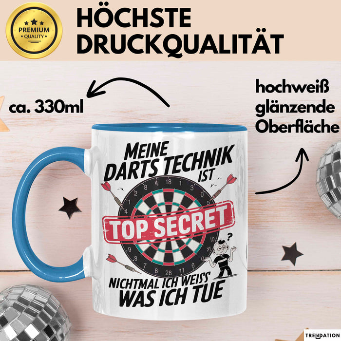 Dartspieler Tasse Geschenkidee Darts Technik Ist Geheim Blau Trendation